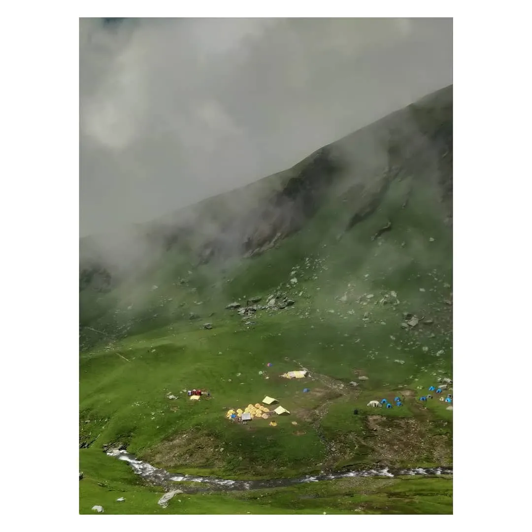 View of Rola Kholi, a campsite on Bhrigu lake trek