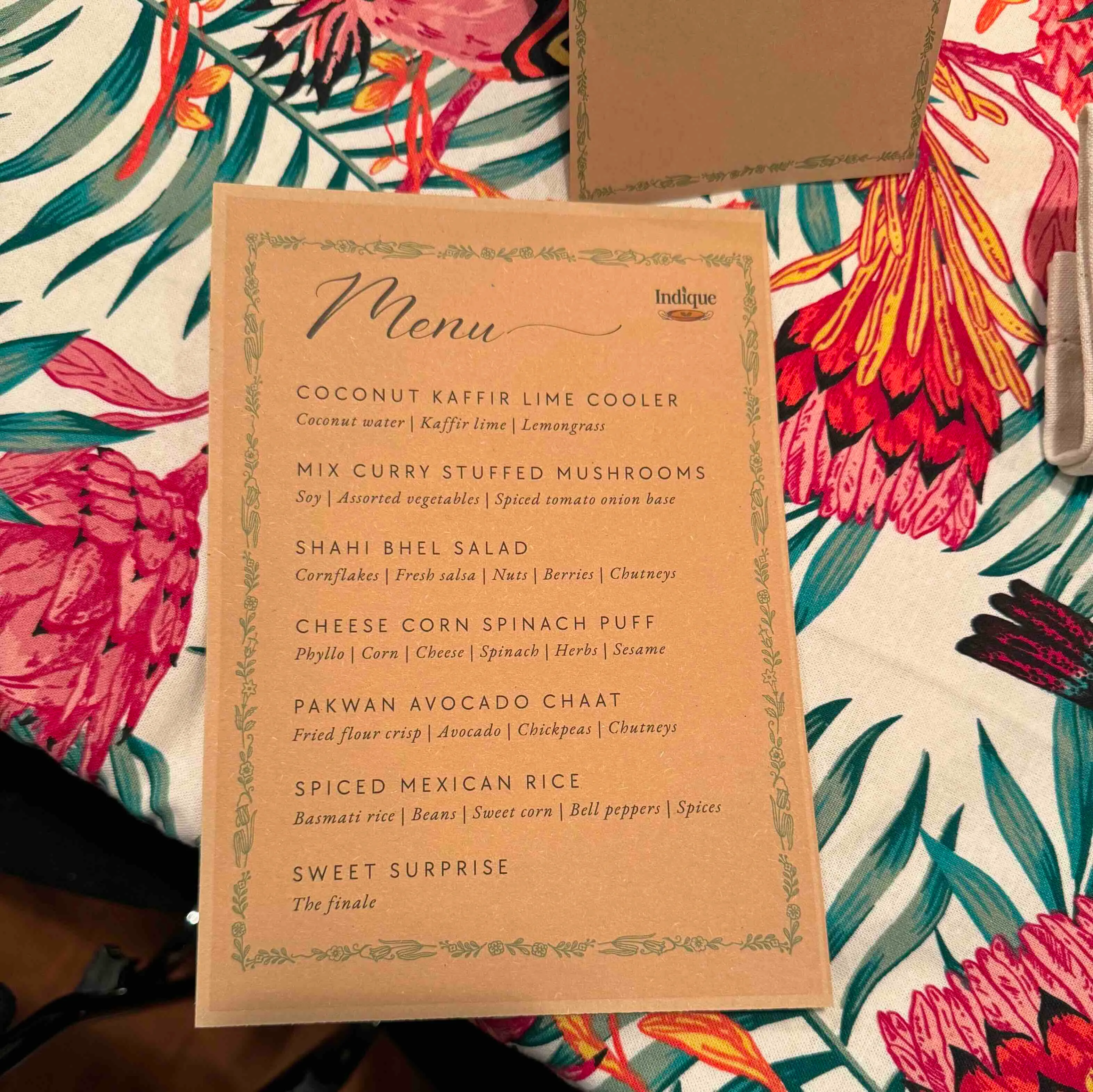 Indique Supper Club Menu
