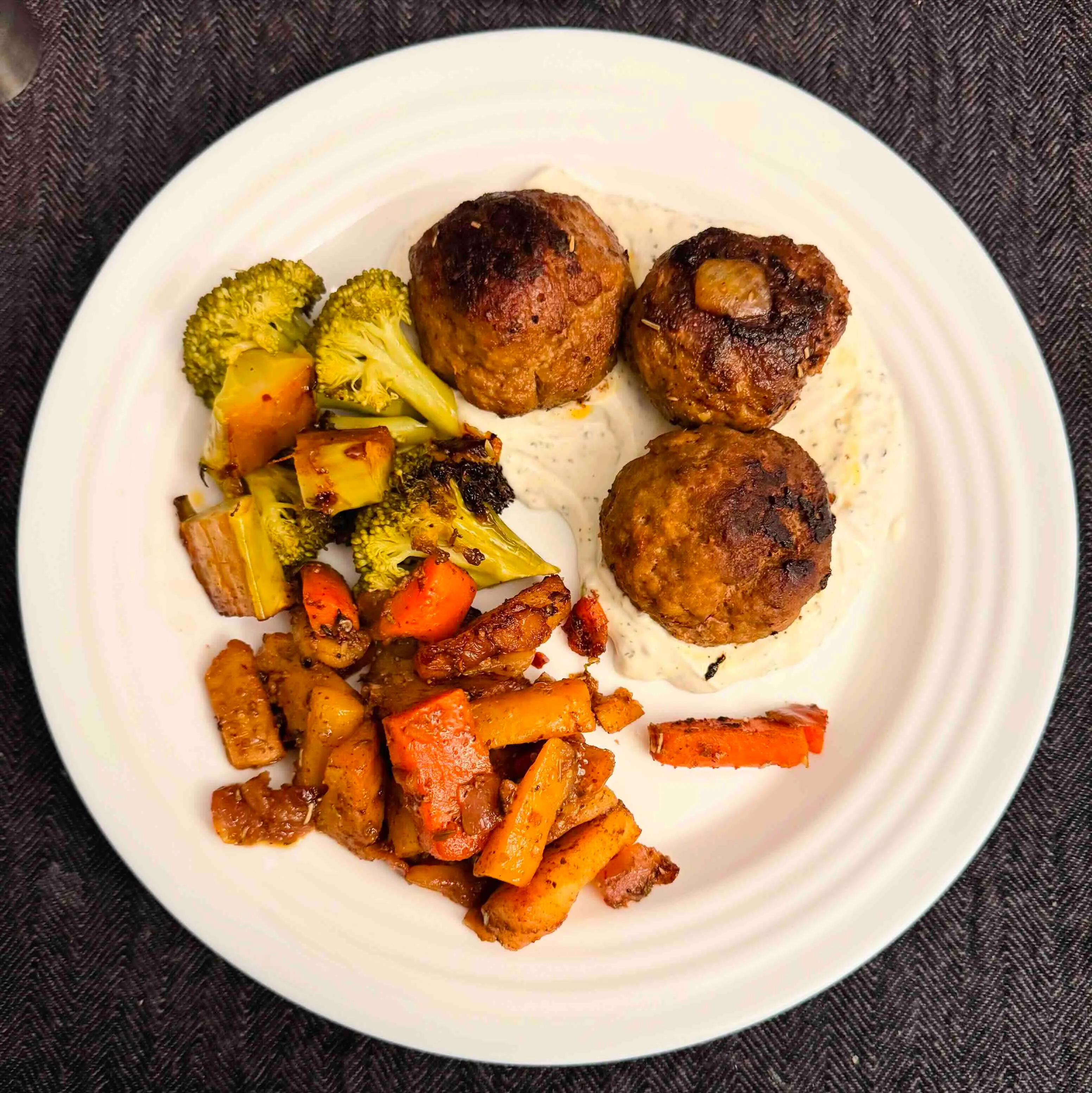 lamb meatballs with grilled veggies and labneh